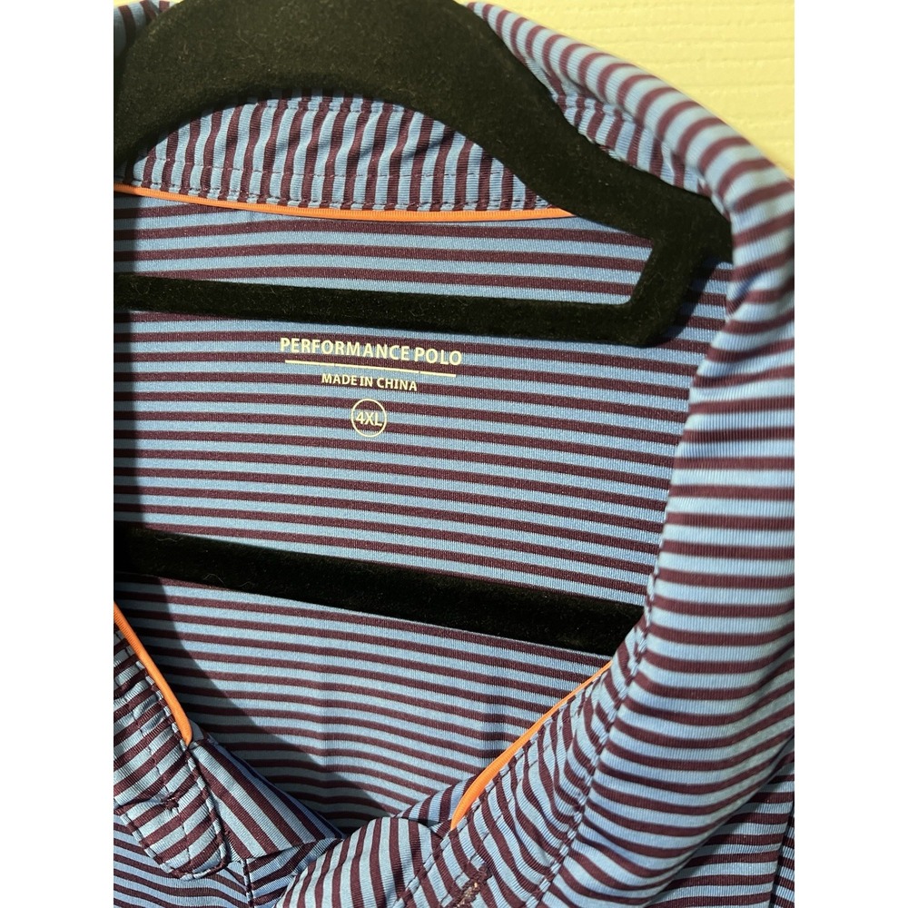 MICHEL ROUEN Big Tall‎ Man Blue Striped Performance Polo Shirt  Size 4XL - Picture 2 of 3